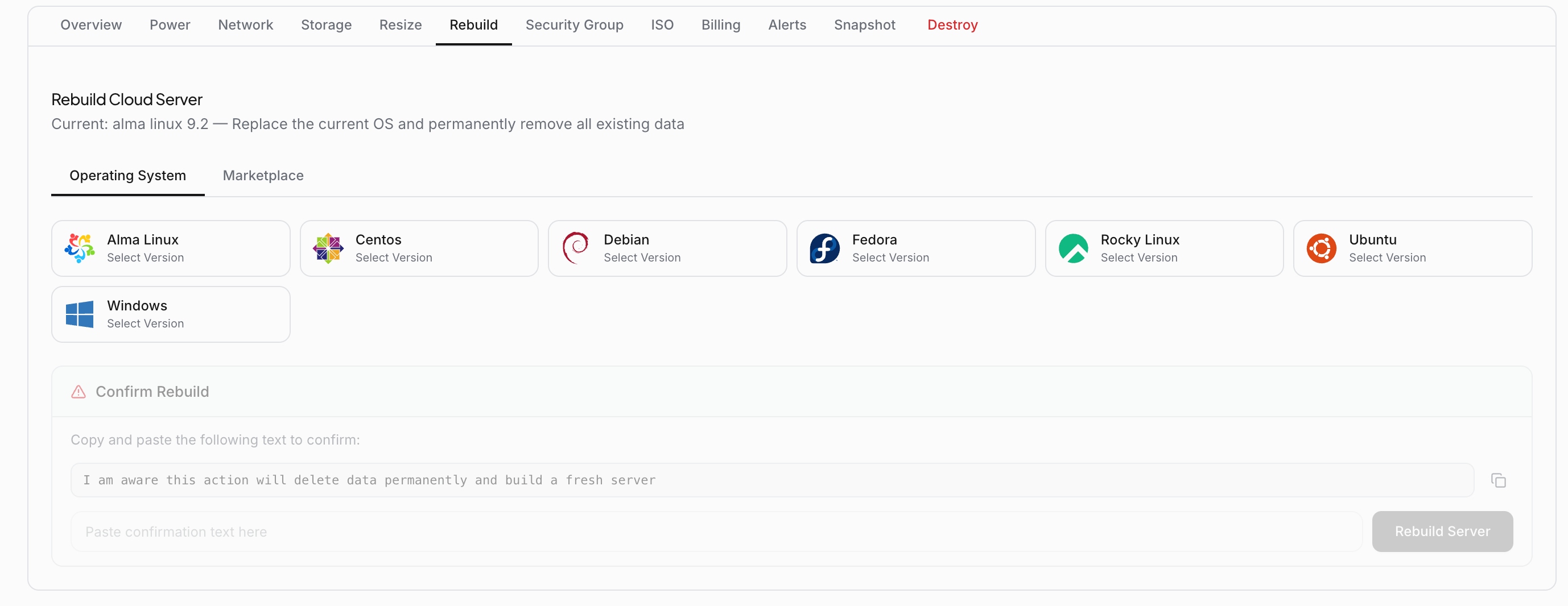 Operating System Tab Utho Cloud Documentation